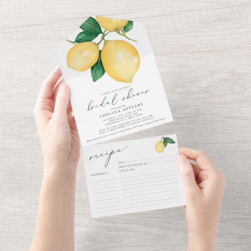 Lemons Bridal Shower Recipe Card Tear off Invite