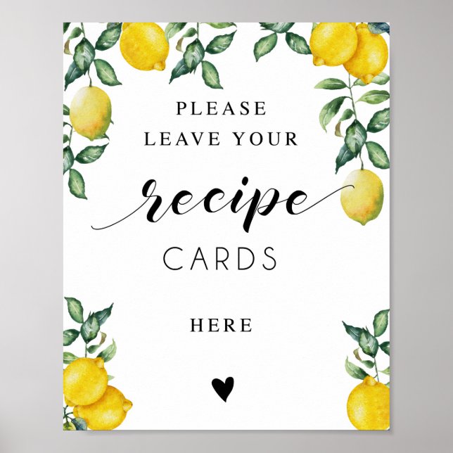 Lemons Bridal Shower sign Recipe cards Here (Front)