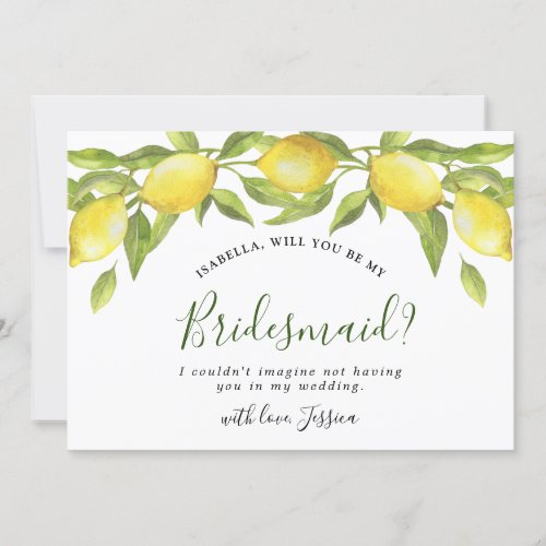 Lemons Bunch Will You Be My Bridesmaid Invitation