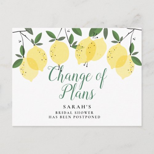 Lemons Change The Date Postponed Cancelled Event Postcard