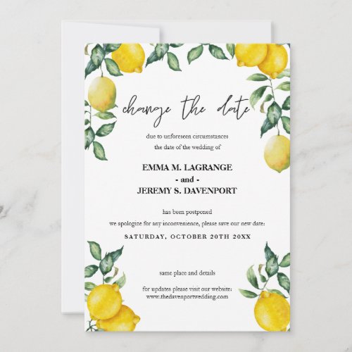 Lemons Change the date wedding Save The Date