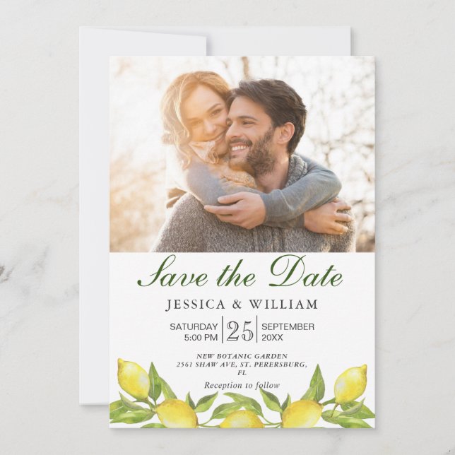 Lemons Chic Photo Wedding Save the Date Invitation (Front)
