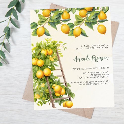 Lemons citrus budget bridal shower invitation