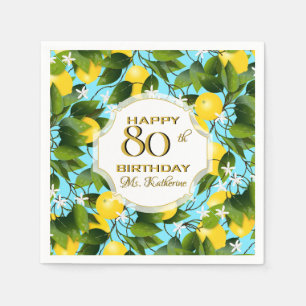 Lemons Citrus Fruit Floral Birthday Party Napkins