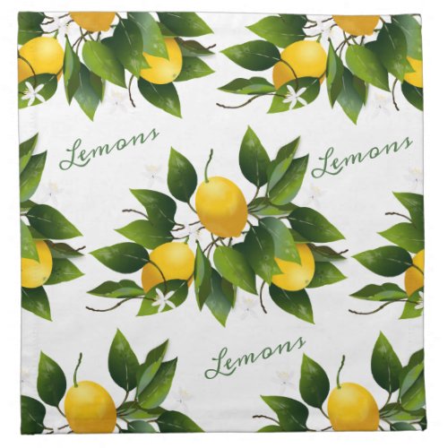 Lemons Citrus Fruit Floral Party Cloth Napkin
