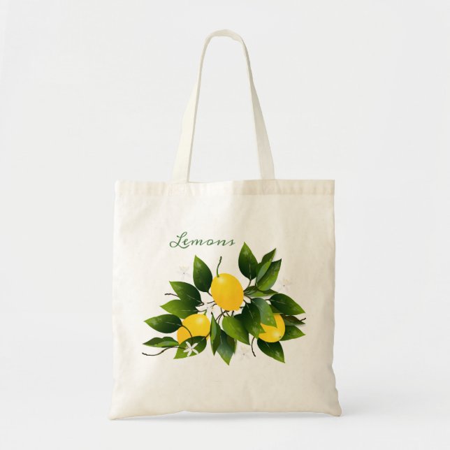Lemons Citrus Fruit Floral Tote Bag (Front)