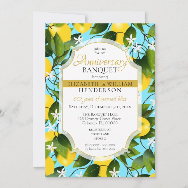 Lemons Citrus Fruit Floral | Wedding Anniversary Invitation (Front)
