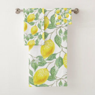Lemons Citrus Fruit Yellow Pattern Trendy Bath Towel Set