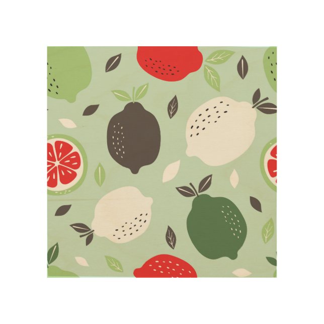Lemons Citrus Fruits Vintage Wallpaper Wood Wall Art (Front)