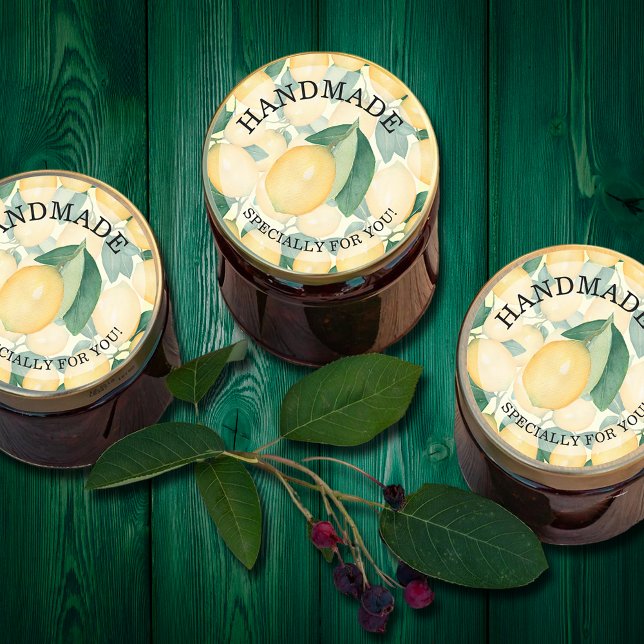 Lemons Citrus HANDMADE for You Classic Round Sticker (HANDMADE for You round stickers on a citrus lemon background)
