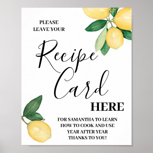 Lemons citrus Leave Recipe Card Here Shower sign