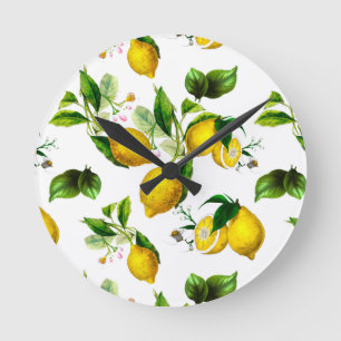 Lemons,citrus,mediterranean art  round clock