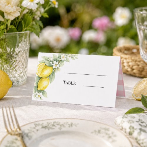 Lemons citrus pink gingham place card