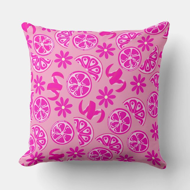 lemons citrus summer lemonade chef pink throw pillow (Front)