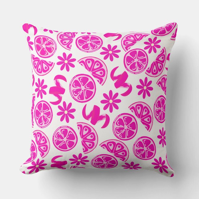 lemons citrus summer lemonade chef pink throw pillow (Front)