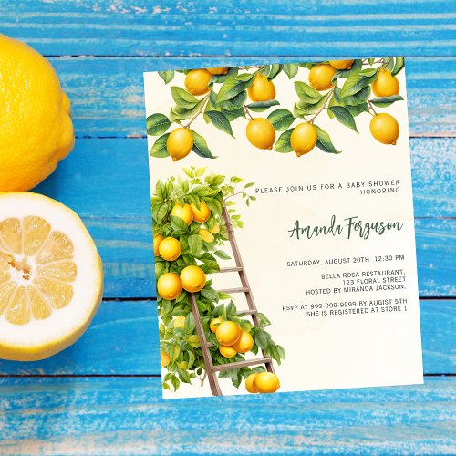Lemons citrus yellow budget baby shower invitation