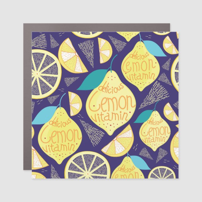 Lemons Cloves: Dark Blue Bright Pattern Car Magnet (Front)