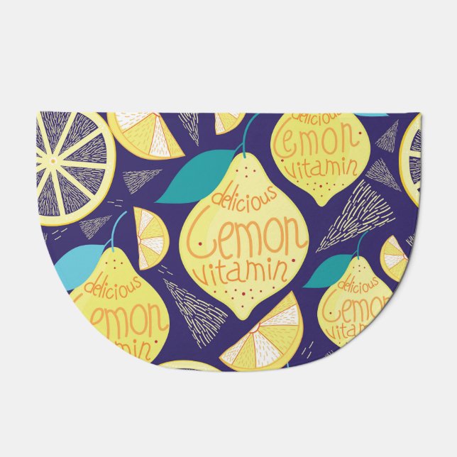 Lemons Cloves: Dark Blue Bright Pattern Doormat (Front)