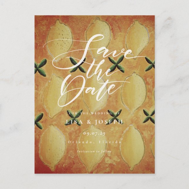 Lemons Country Script Save the Date Postcard (Front)