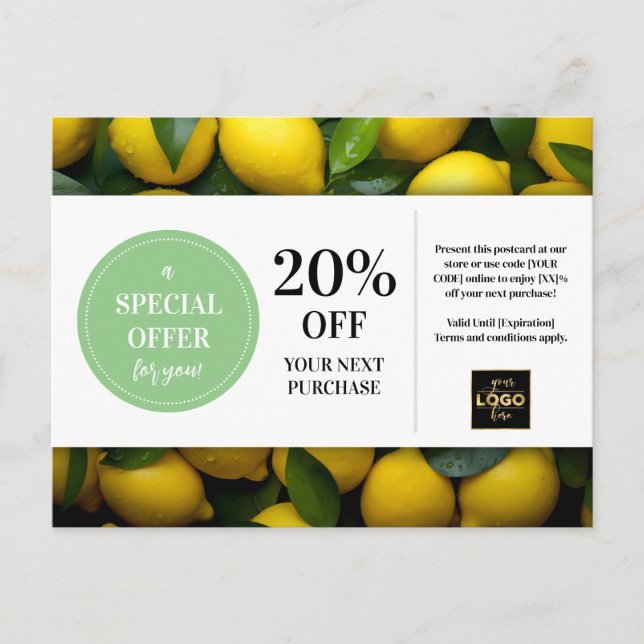 Lemons Custom Coupon Discount Postcard (Front)