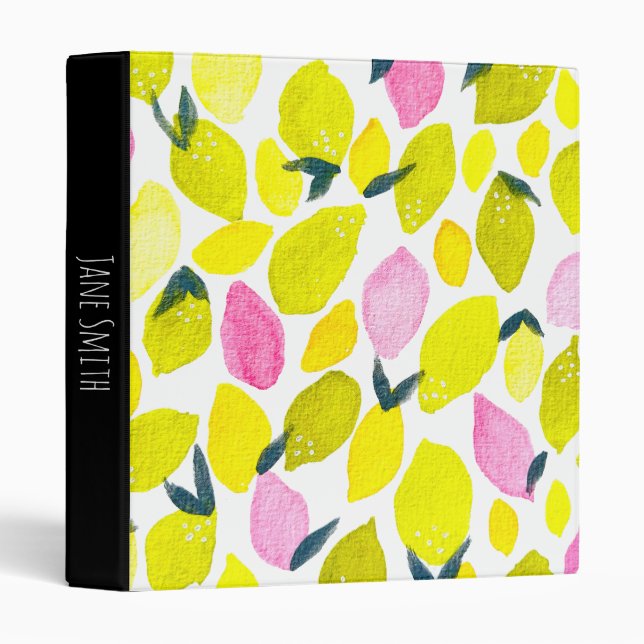Lemons cute watercolor 3 ring binder (Front/Spine)