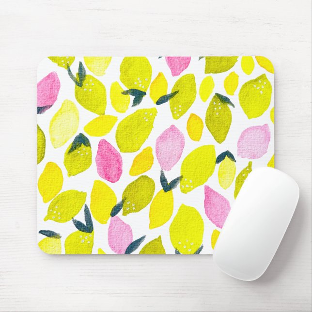 Lemons cute watercolor mouse pad (With Mouse)