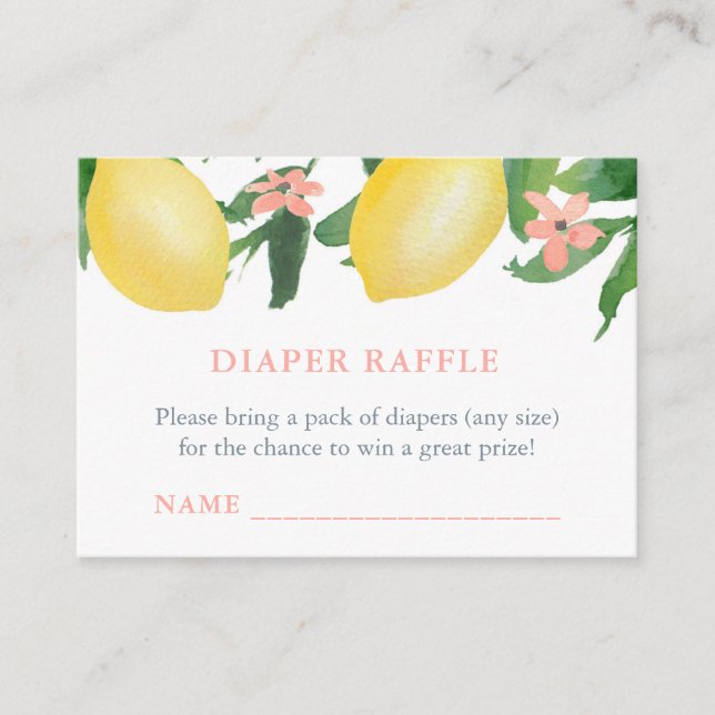 Lemons Diaper Raffle Ticket for Girl Baby Shower Enclosure Card (Front)