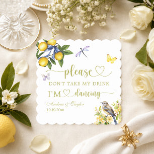 Lemons Drangonfly Don't Take My Drink Wedding Paper Coaster