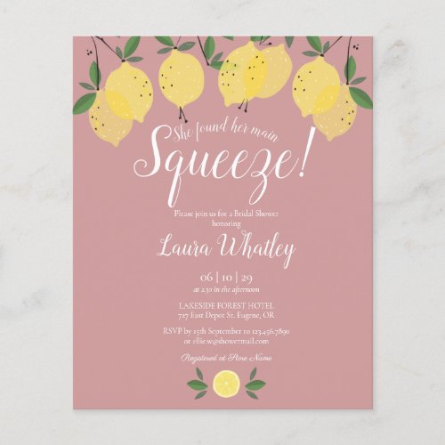 Lemons Dusty Rose Bridal Shower Budget Invite