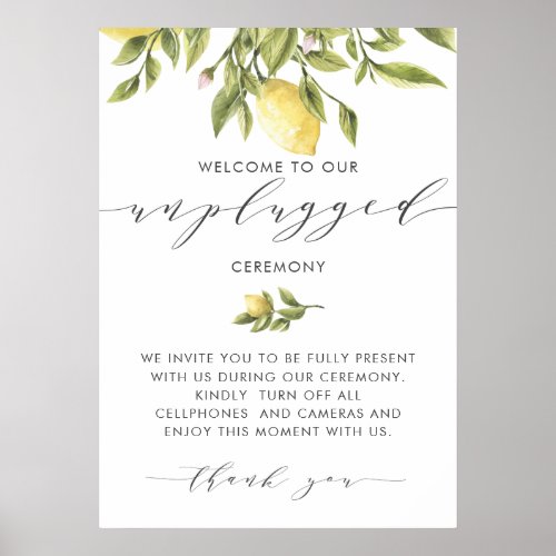 Lemons Elegant  Calligraphy Unplugged Ceremony Poster
