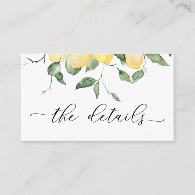 Lemons Elegant Watercolor Wedding Details Enclosure Card (Front)
