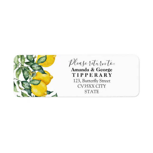 Lemons elegant wedding Return address label Zazzle