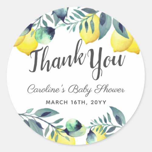 Lemons Eucalyptus Bright Baby Shower Thank You Classic Round Sticker