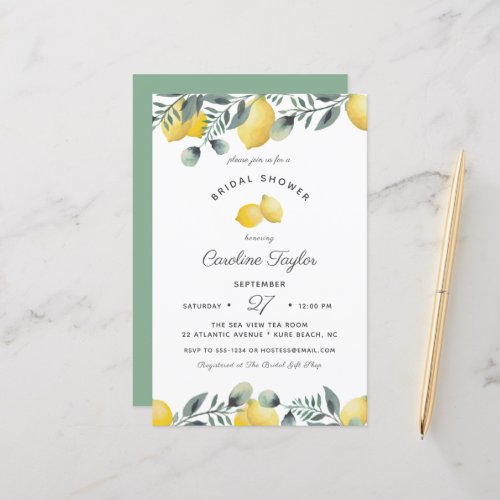 Lemons Eucalyptus Budget Bridal Shower Invitation