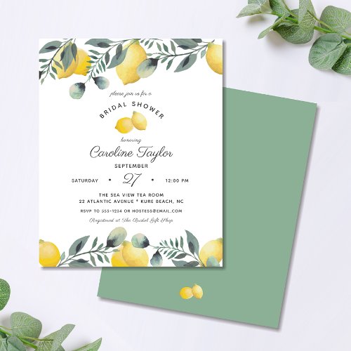 Lemons Eucalyptus Budget Bridal Shower Invitation