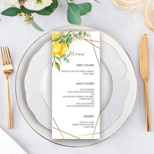 Lemons Eucalyptus Faux Gold Foil Frame Wedding Menu