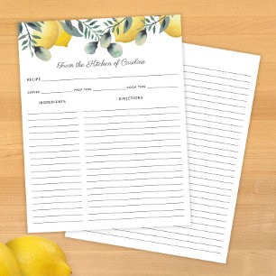 Lemons & Eucalyptus Recipe Card Binder Insert