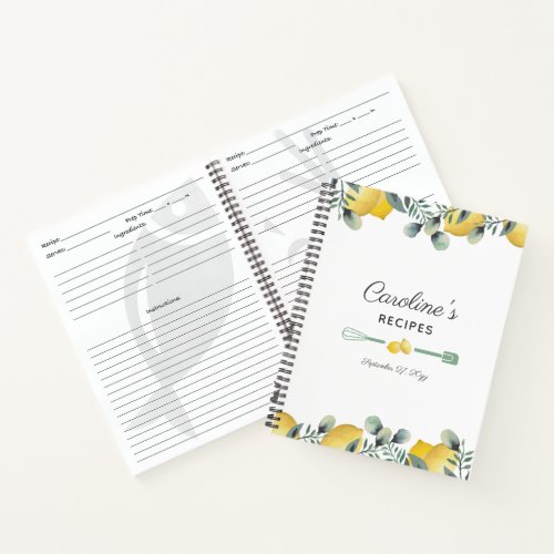 Lemons  Eucalyptus Recipe Cookbook Notebook