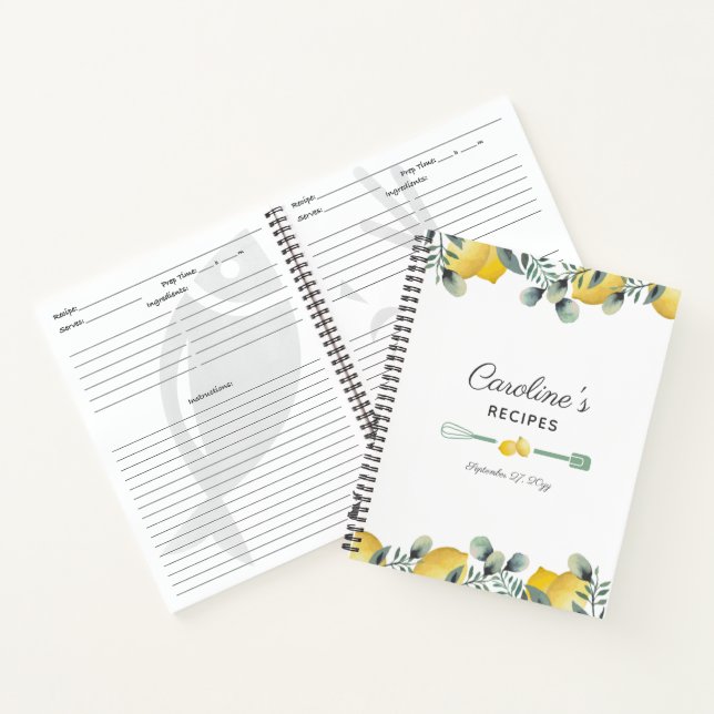 Lemons & Eucalyptus Recipe Cookbook Notebook (Inside)