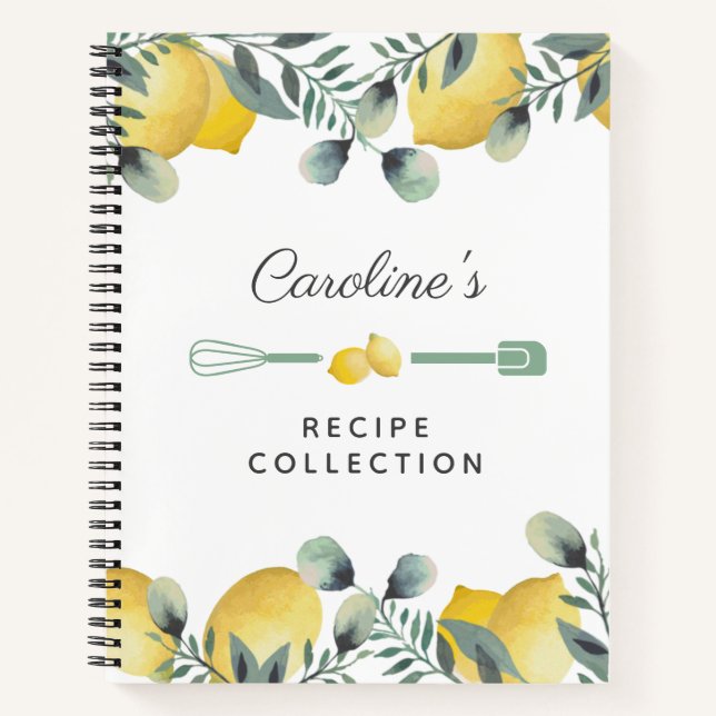 Lemons & Eucalyptus Recipe Cookbook Notebook (Front)