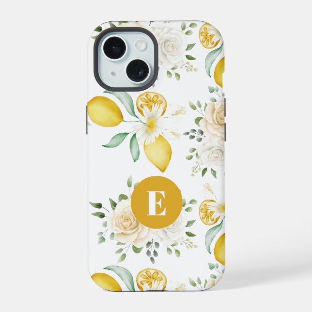  lemons Eucalyptus Soft Blush Roses Monogram Iphone Case (Back)