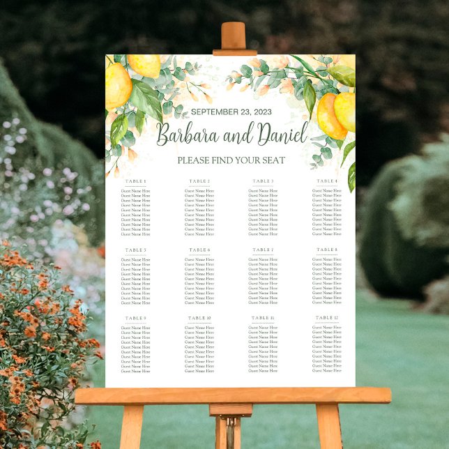 Lemons Eucalyptus Watercolor Rustic Seating Chart Foam Board (Creator Uploaded)