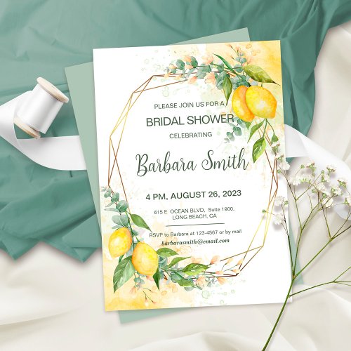 Lemons Eucalyptus Yellow Flowers Bridal Shower Invitation