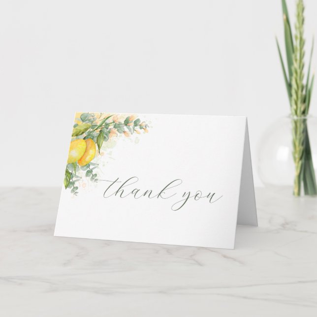 Lemons Eucalyptus & Yellow Flowers Thank you Card (Front)