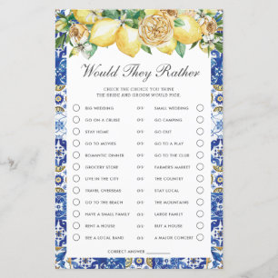 Lemons Floral Bridal Shower Would They Rather Game
