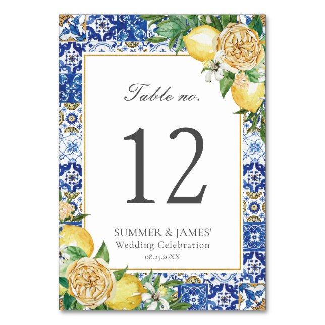 Lemons Floral Greenery Wedding Bridal Baby Shower Table Number (Front)