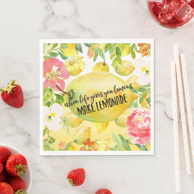Lemons floral ombre watercolor inspirational quote napkins (Insitu)