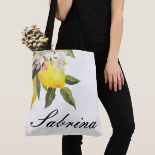 Lemons floral summer tote bag
