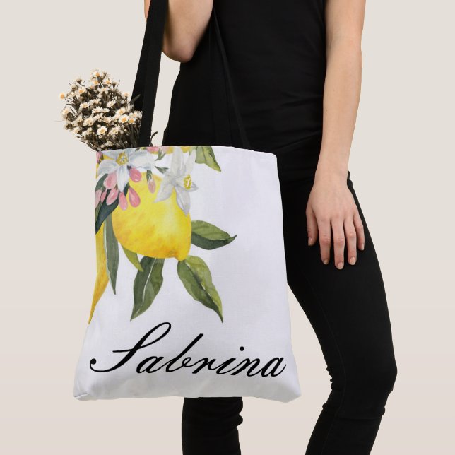 Lemons floral summer tote bag (Close Up)