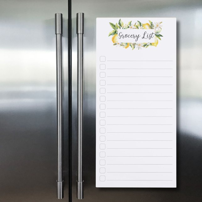 Lemons Flowers Botanical Grocery Shopping  List Magnetic Notepad (In situ)